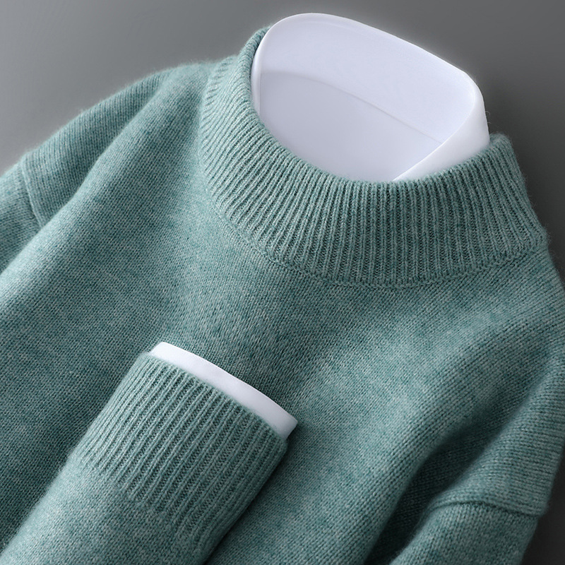 Herren-Wollpullover, Halbkragen, gestrickt, locker