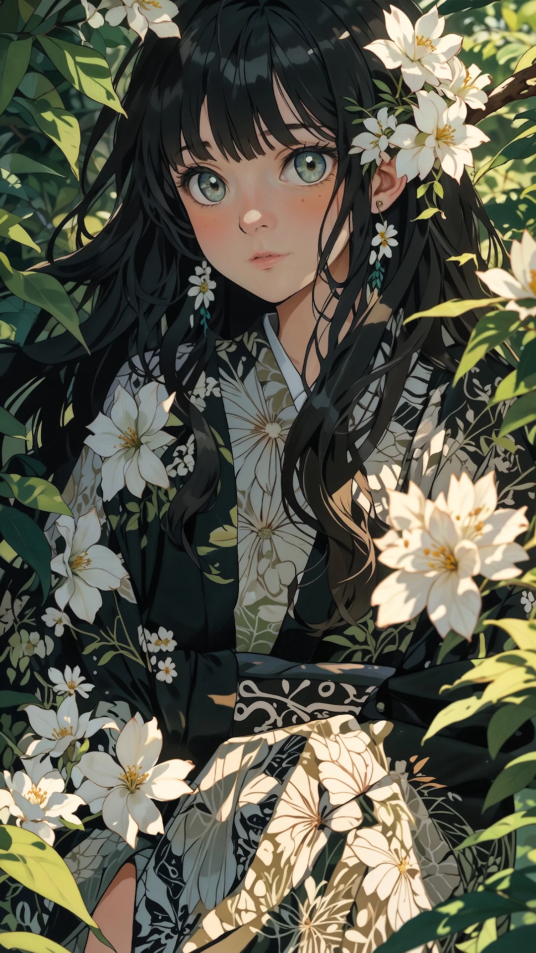 Anime Girl in Floral Kimono Amidst Blooms - Free 4K mobile Wallpaper