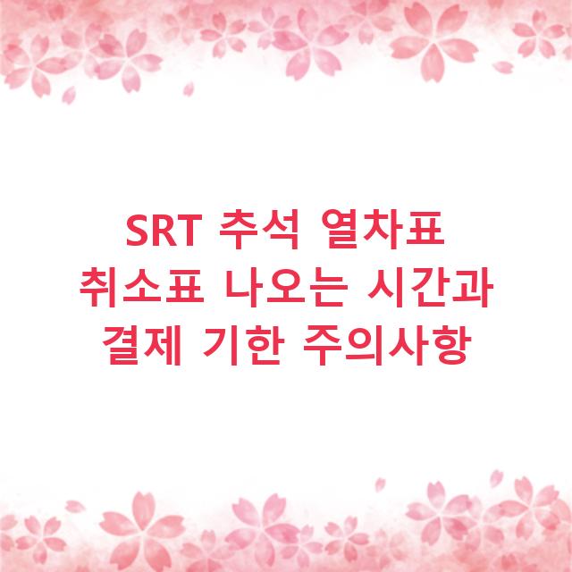 SRT 추석 열차표 취소표 나오는 시간과 결제 기한 주의사항