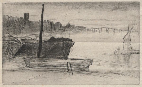 Chelsea Bridge and Church 1871