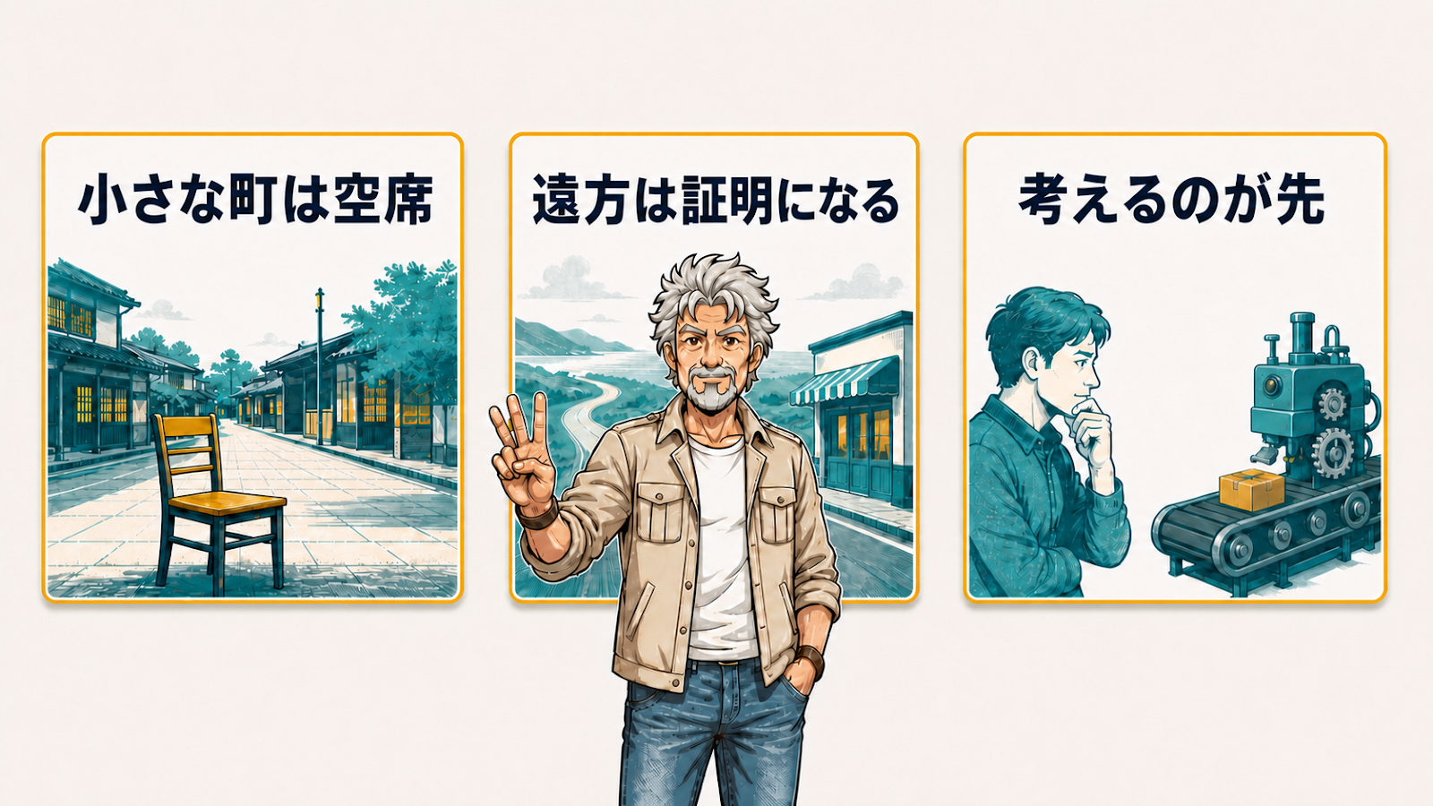 小さな町は空席・遠方は証明になる・考えるのが先という3つのまとめ