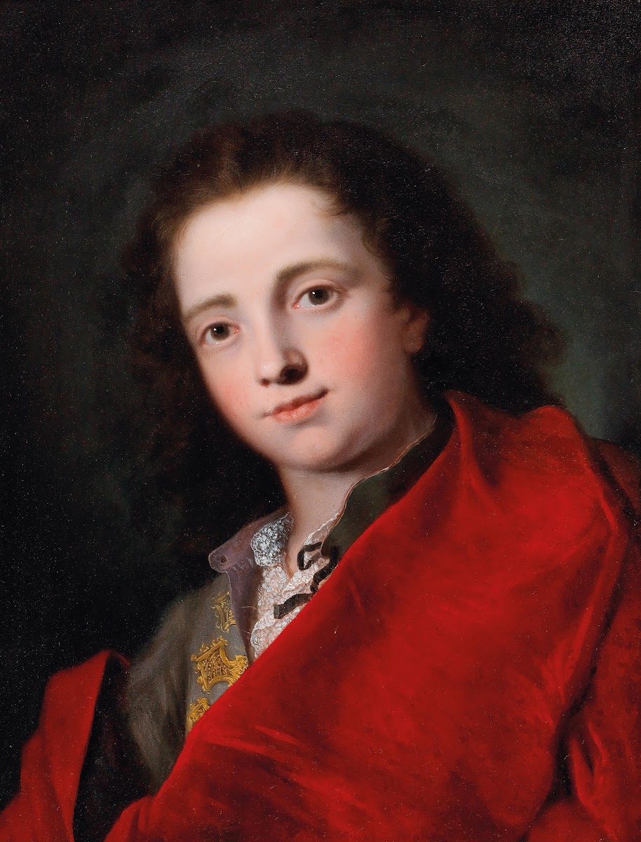 Portrait Of A Gentleman Bust Length In A Grey Doublet And Red Cloak