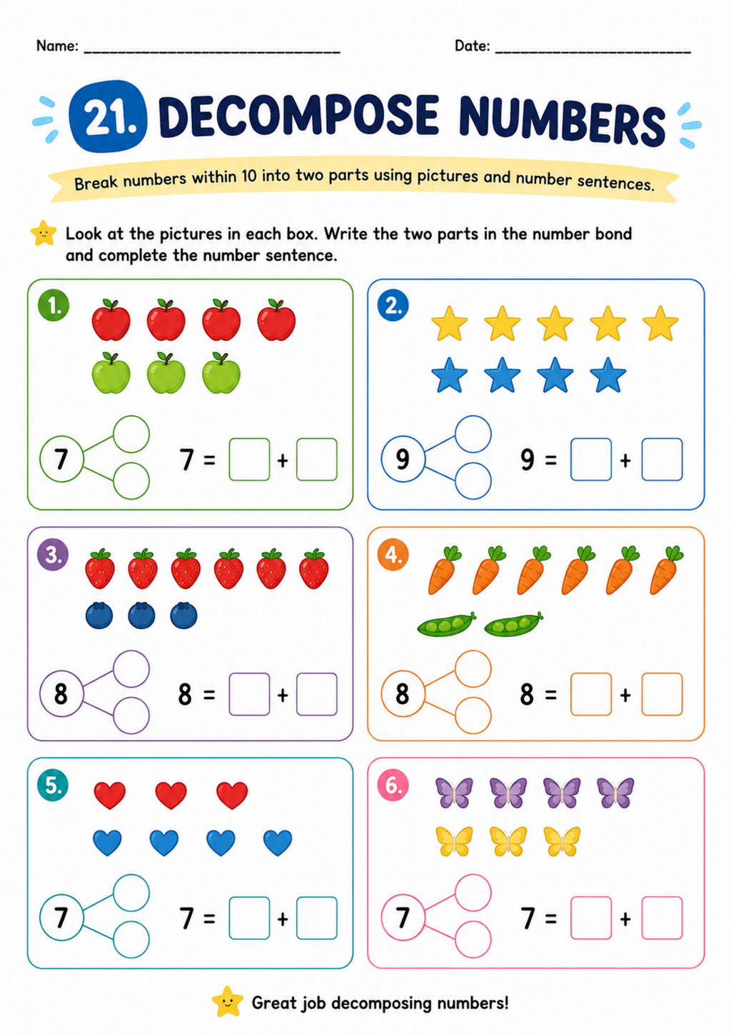 Decompose Numbers Worksheet