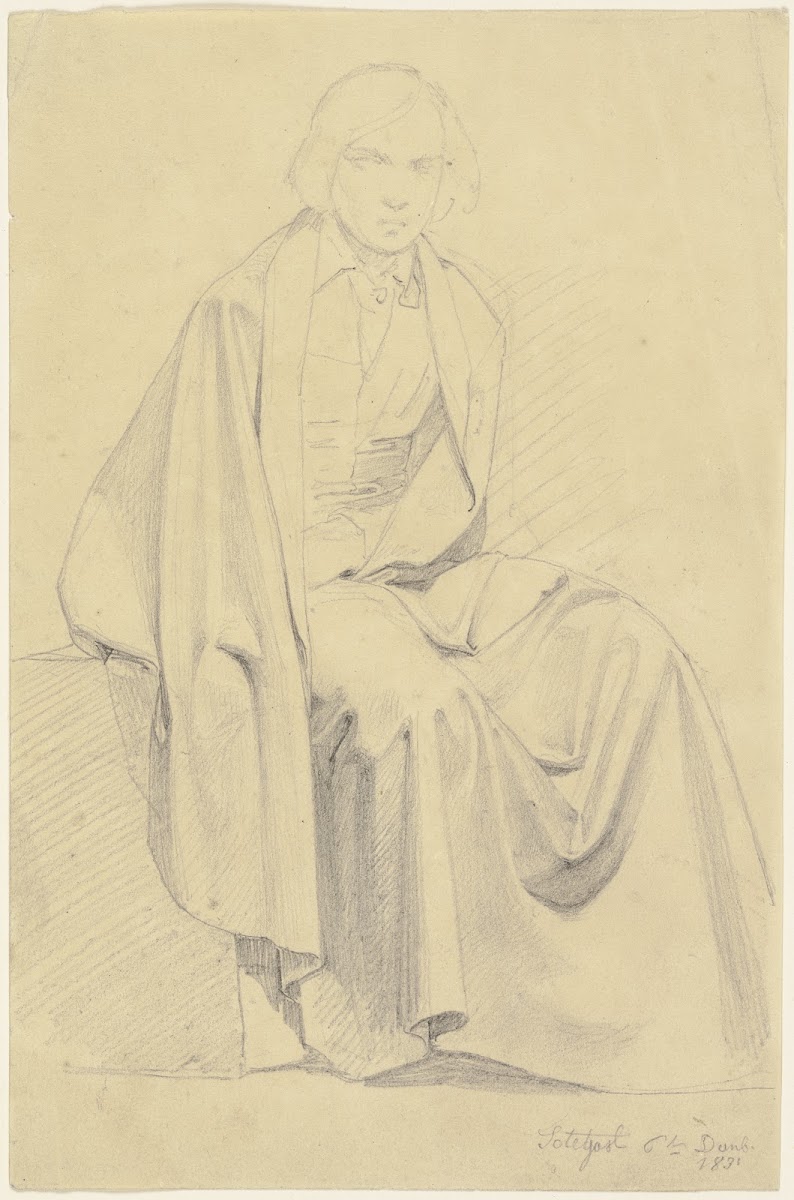 Sitzender Jüngling in weitem Mantel 1831