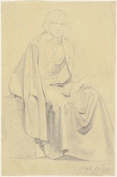 Sitzender Jüngling in weitem Mantel 1831