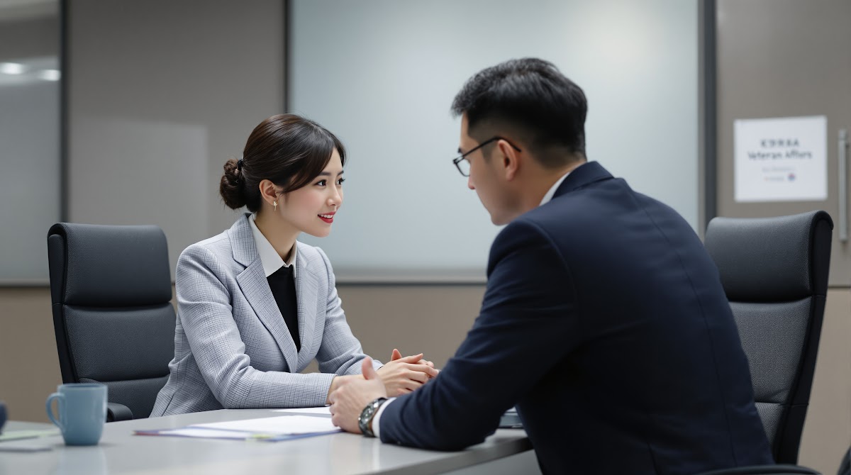 국가유공자 등급  국가유공자 등급별로 차등 제공되는 2025년 보상금, 의료, 교육, 교통, 문화시설 혜택을 인포그래픽으로 정리한 안내 자료. 보훈청 담당자와 신청자가 실제 혜택 항목별로 상담하는 모습