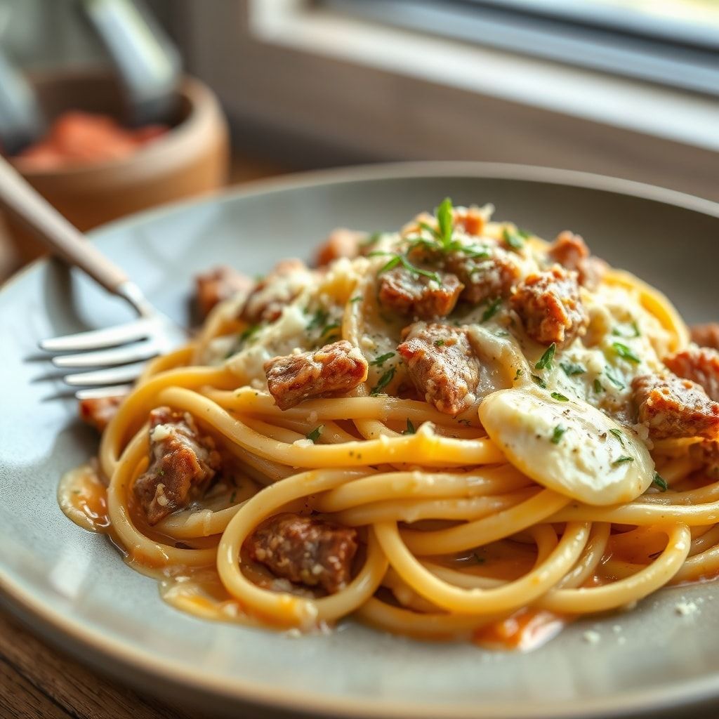 Creamy Parmesan Beef Linguine Recipe for Easy Dinner (30-Minute Weeknight Win) finished