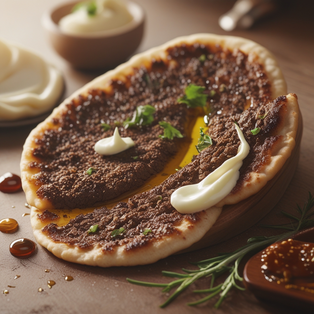 Final Crispy Za'atar Beef Kofta Flatbreads with Whipped Pistachio-Mint Labneh