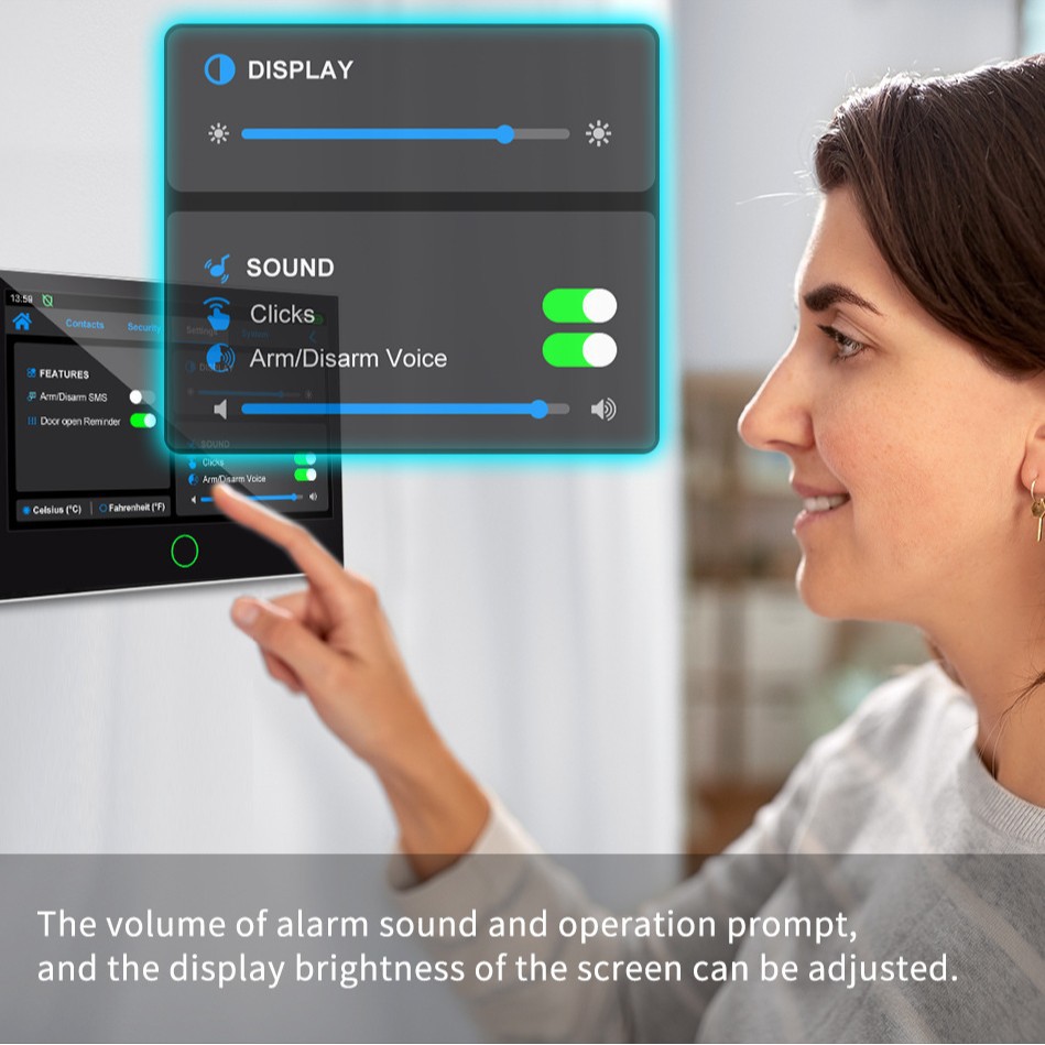 Alarm system with 7-inch touchscreen, WiFi+4G