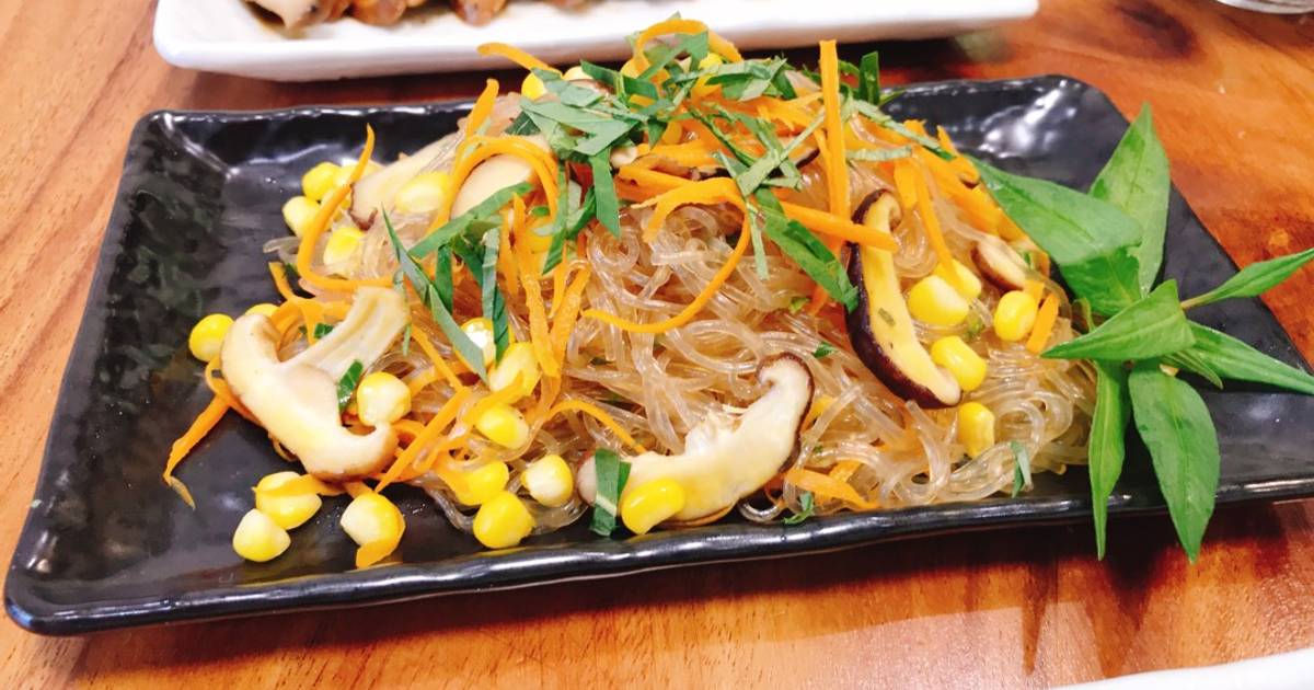 Miến tươi xào bắp và nấm (kiểu 2)