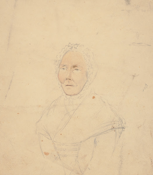 Half length portrait of elderly woman wearing tigh fitting bonnett 1809 1844