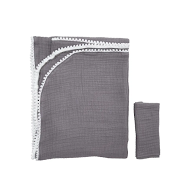 Плед Twins муслиновый 100х80 4-х слой с помпонами+салфетка серый