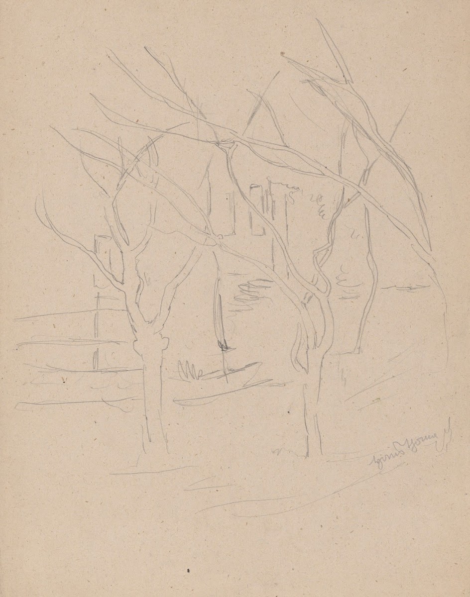Crossing Tree Limbs Against the Background of Rural Buildings 1860   1900