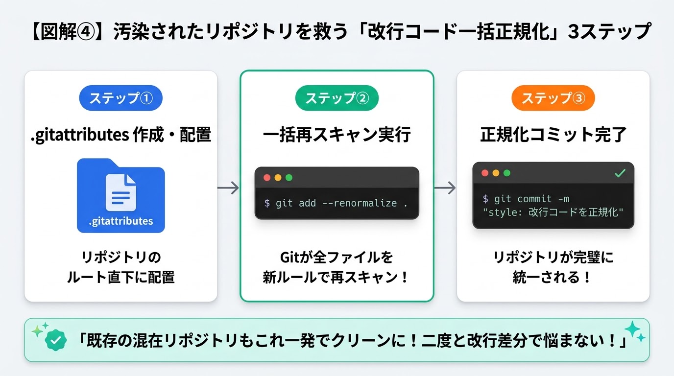 汚染されたリポジトリを救う「改行コード一括正規化」3ステップ
