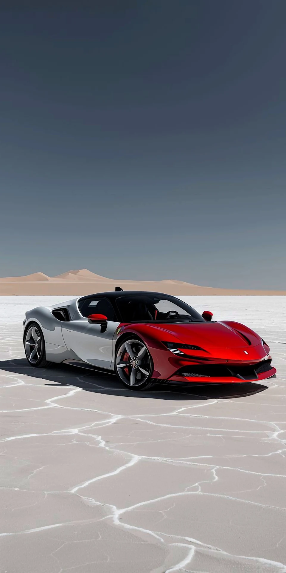 Ferrari SF90 Stradale on Salt Flats under Muted Sky - Free 4K mobile Wallpaper