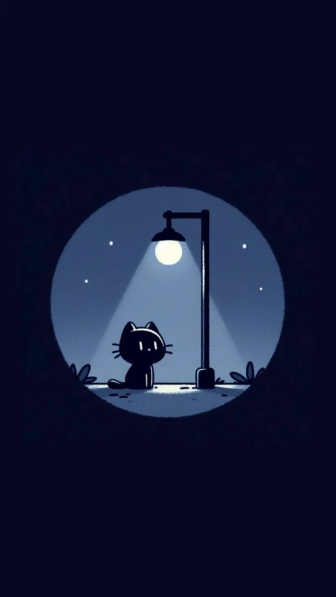 Minimalist Black Cat Street Lamp Illustration, Dark Art - Free 4K mobile Wallpaper