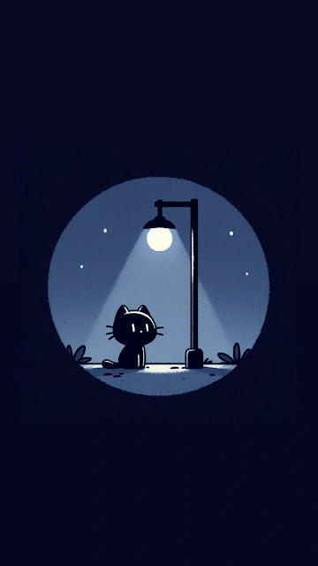 Minimalist Black Cat Street Lamp Illustration, Dark Art - Free mobile Wallpaper
