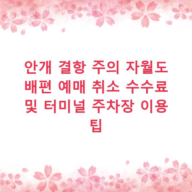 안개 결항 주의 자월도 배편 예매 취소 수수료 및 터미널 주차장 이용 팁