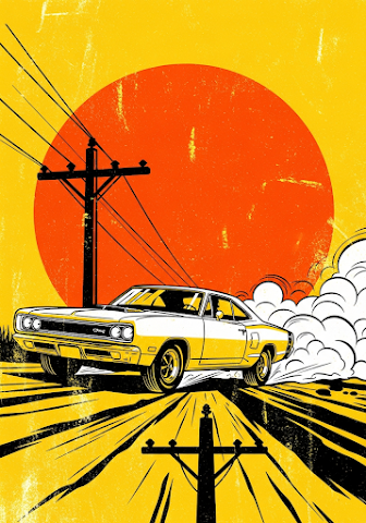 Retro Car Road Dust Grunge Art