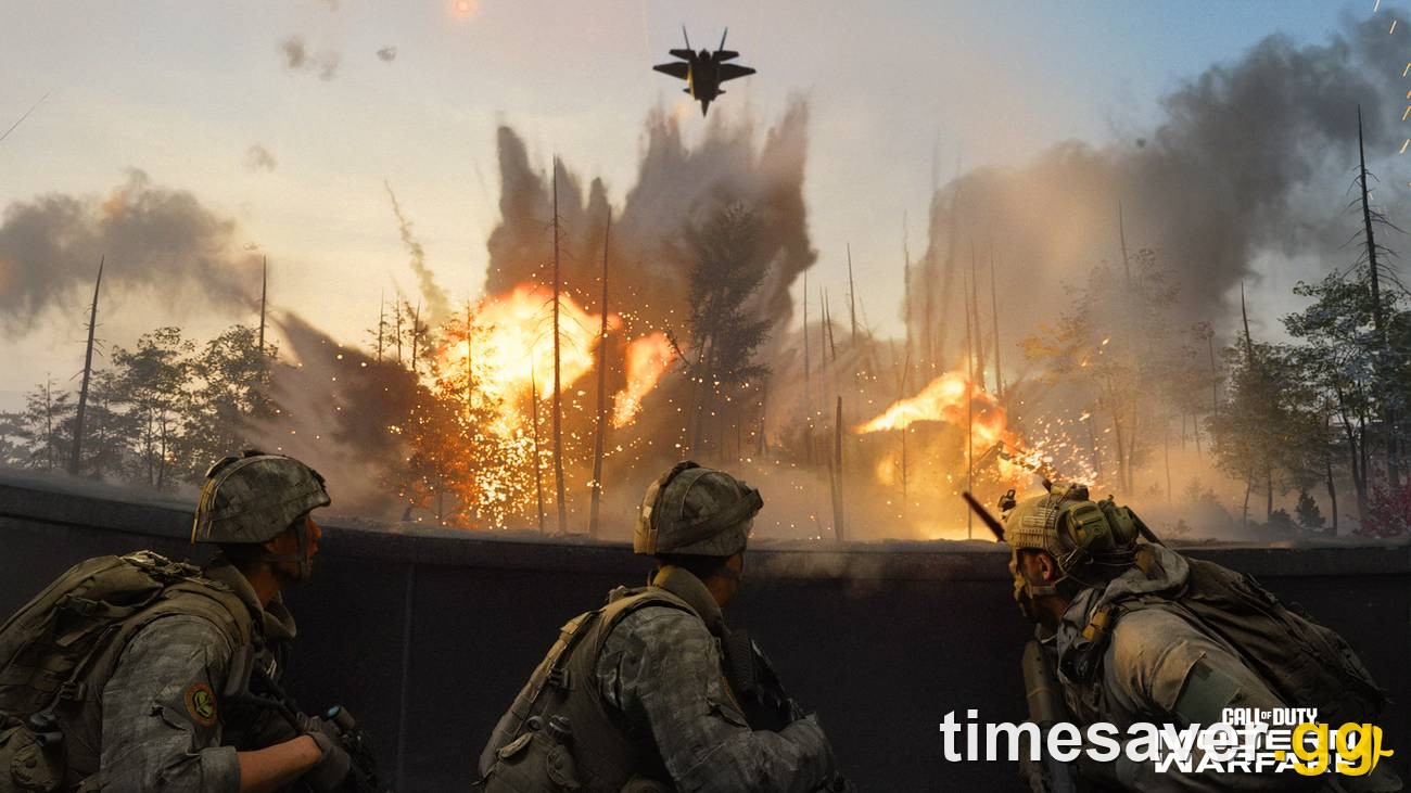 Modern Warfare 4 campaign screenshot showing an airstrike during a firefight