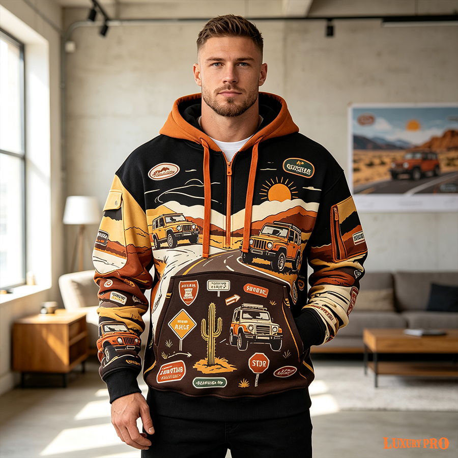 AOP 3D Half zip hoodie with ribbon