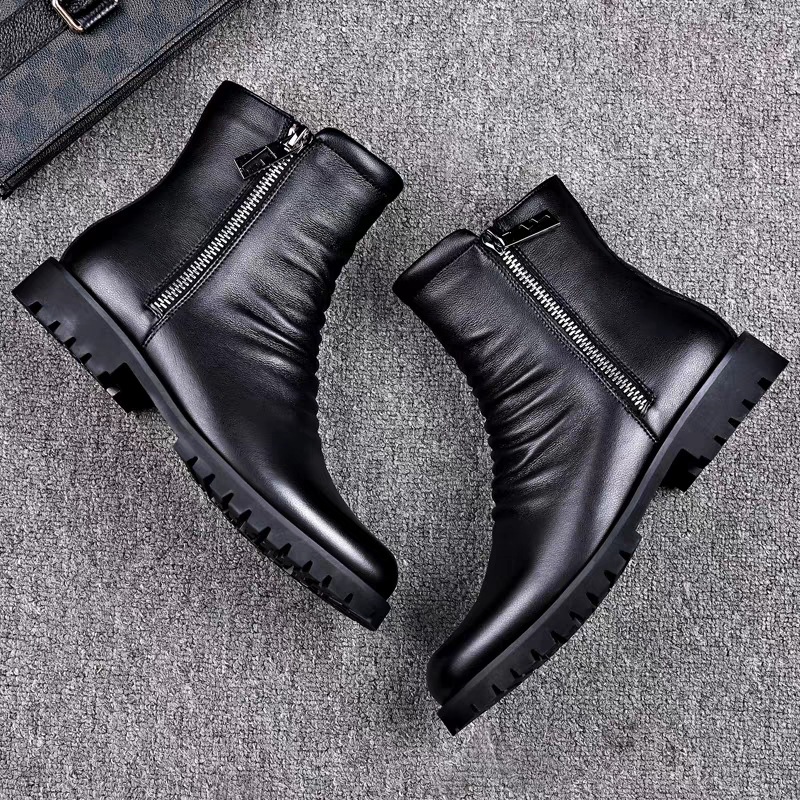 Men's leather boots, British style, with zipper