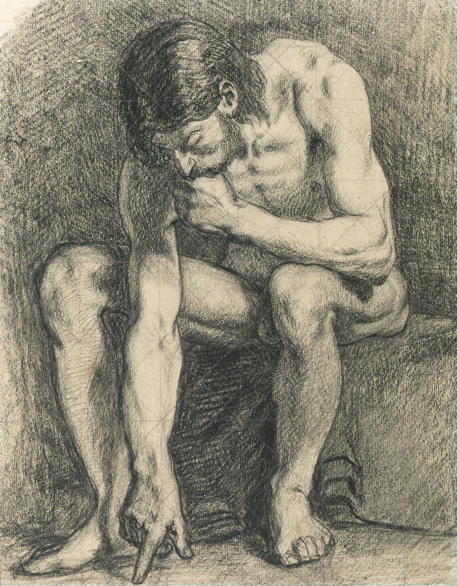Homme assis nu écrivant par terre avec son doigt 1867 1869