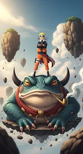 Naruto Standing on Giant Toad, Floating Islands Fantasy