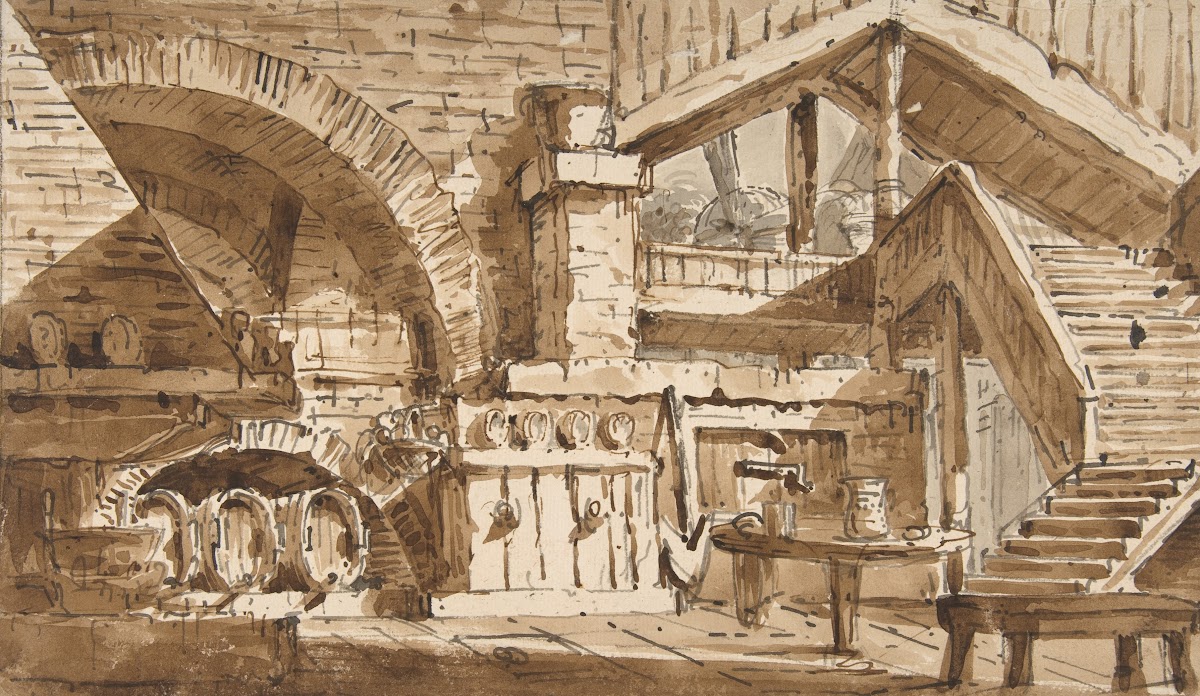 Design for a Stage Set Showing Interior of Rustic Kitchen Cucina Rustica 1759182