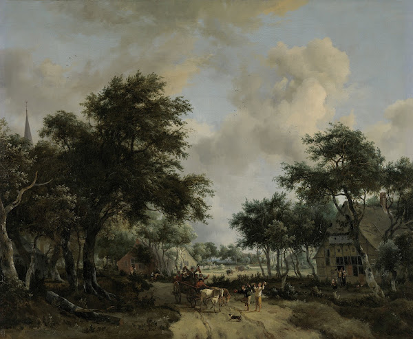 Wooded Landscape with Merrymakers in a Cart c 1665