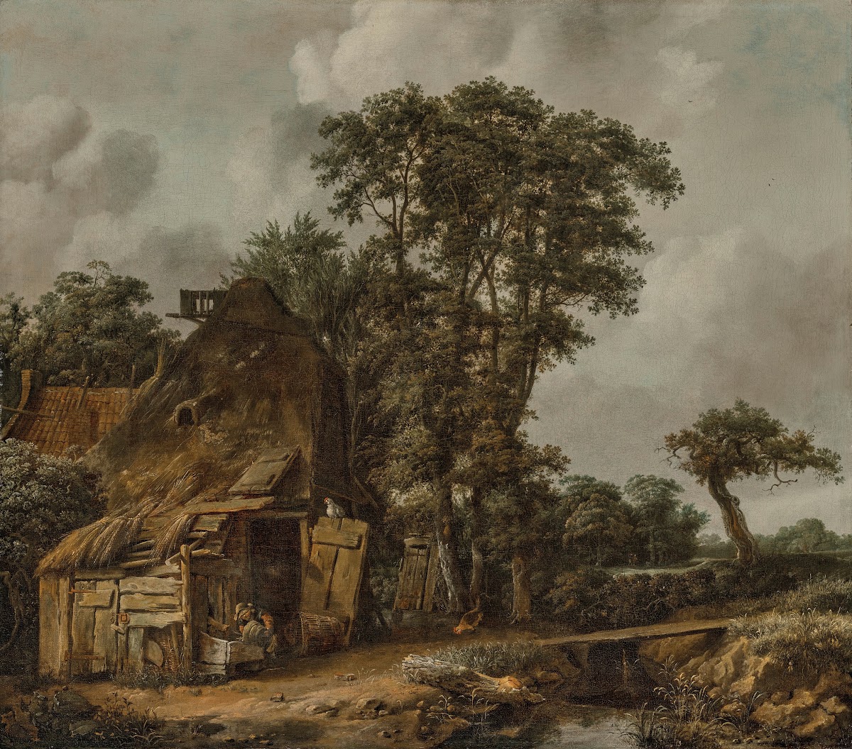 A landscape with a farmhouse by a stream