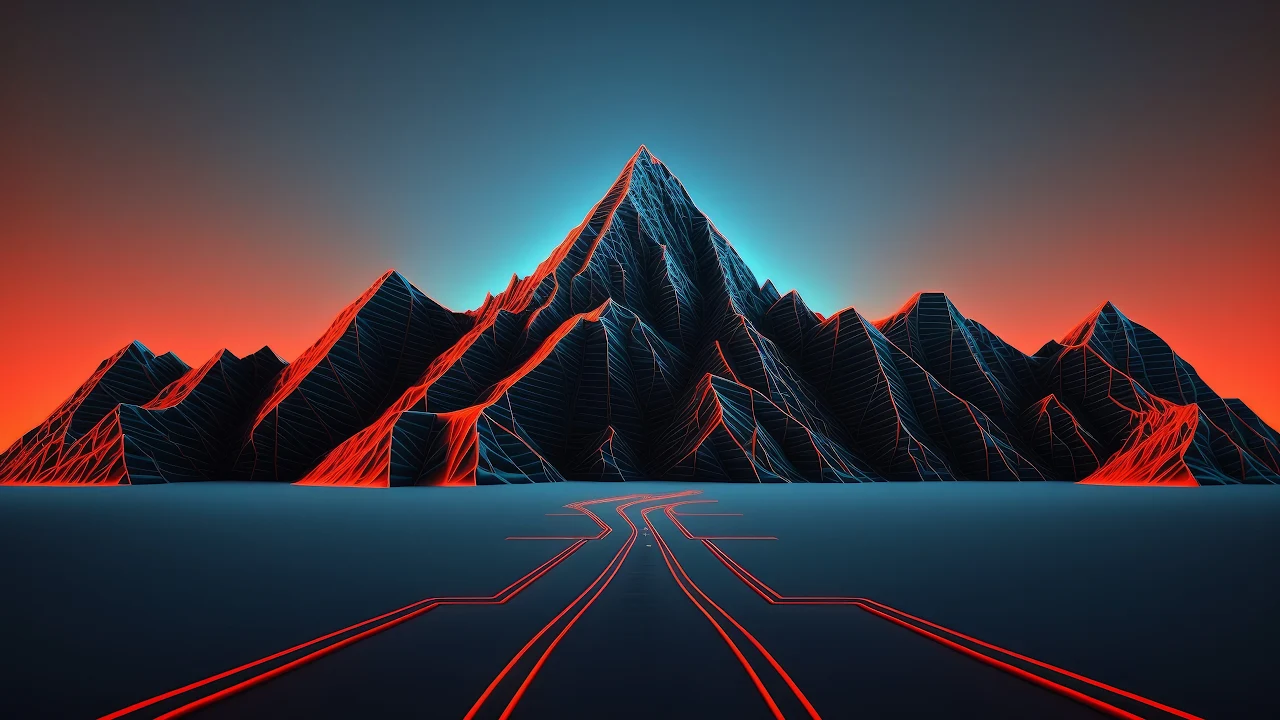 Ai Art, Illustration, Mountains, Synthwave, Simple Background 4K Desktop Wallpaper
