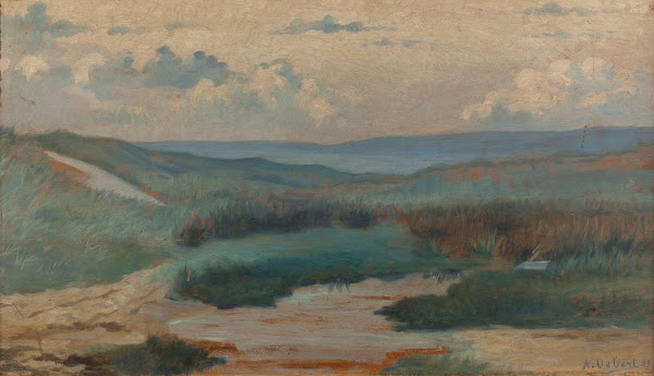 Une mare dans les dunes le soir Siouville 1889