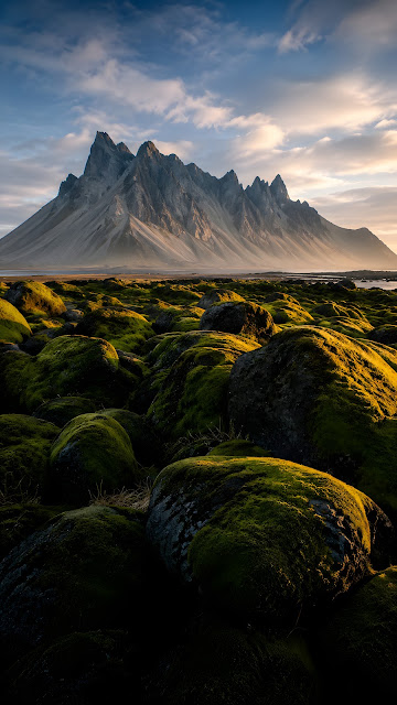 Iceland Mossy Volcanic Rocks Vestrahorn Mountain - Free mobile Wallpaper