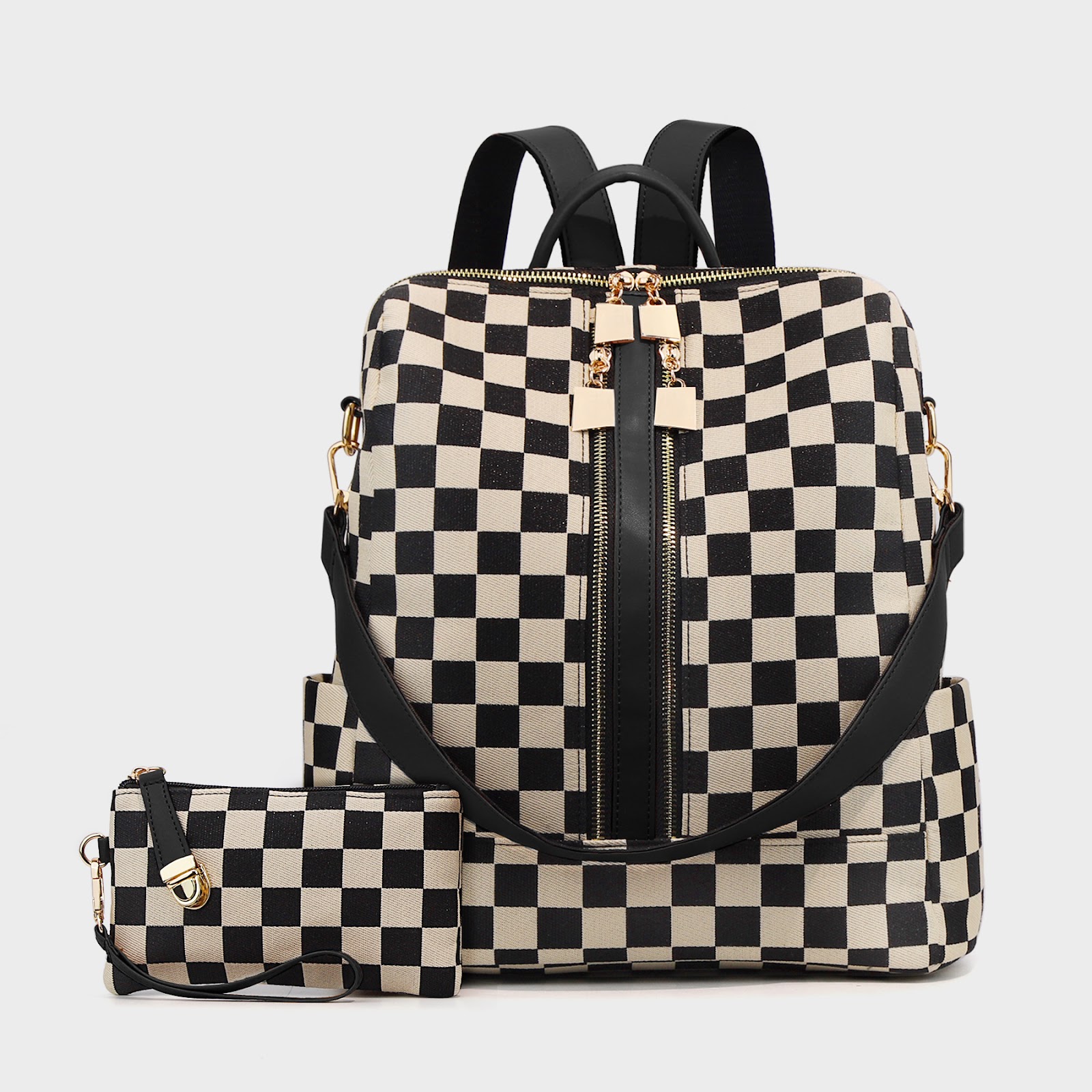 Women's Backpack, Canvas, Checkered Pattern