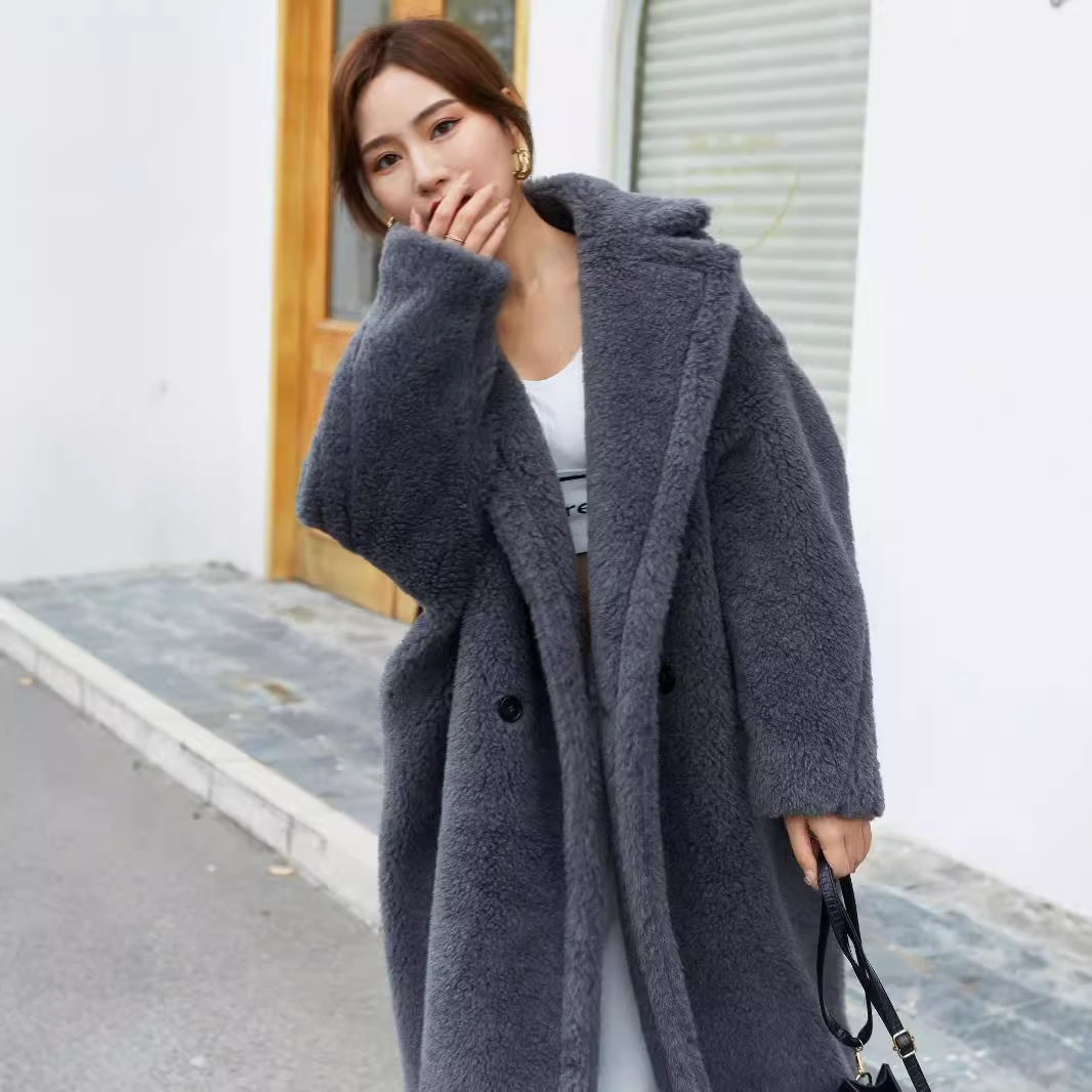 Teddy coat, mid-length, color: Deep Grey