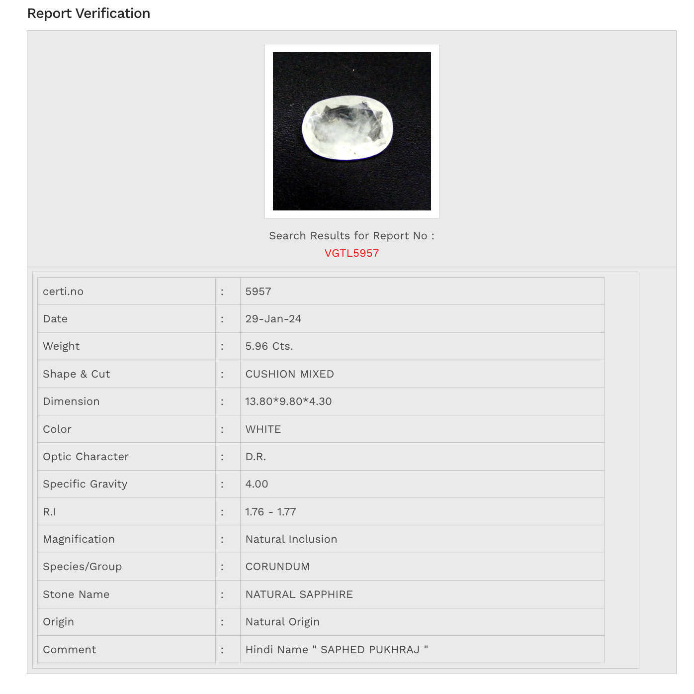 Natural white Sapphire