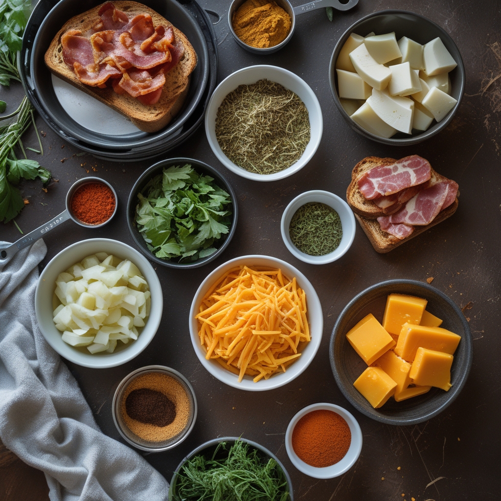 Ingredients for One-Pot Philly Cheesesteak Soup with Bacon and Cheesy Toast - Easy Comfort Food