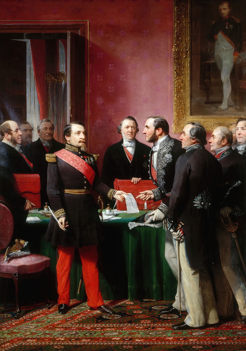 Napoléon III remettant au baron Haussmann le décret dannexion des communes limit