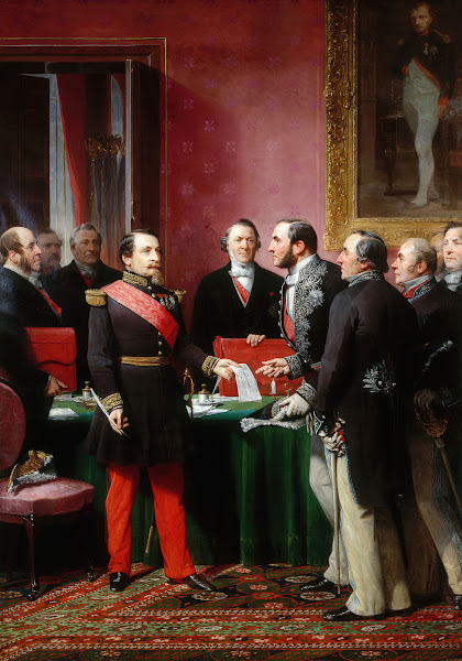 Napoléon III remettant au baron Haussmann le décret dannexion des communes limit