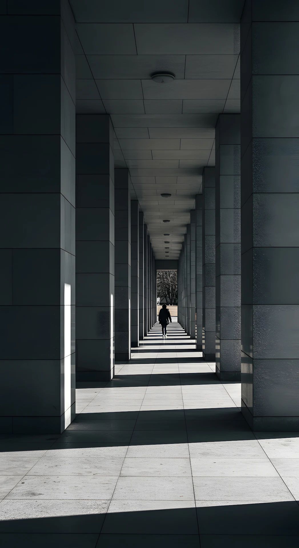 Monochromatic Walkway with Strong Shadow Lines - Free 4K mobile Wallpaper