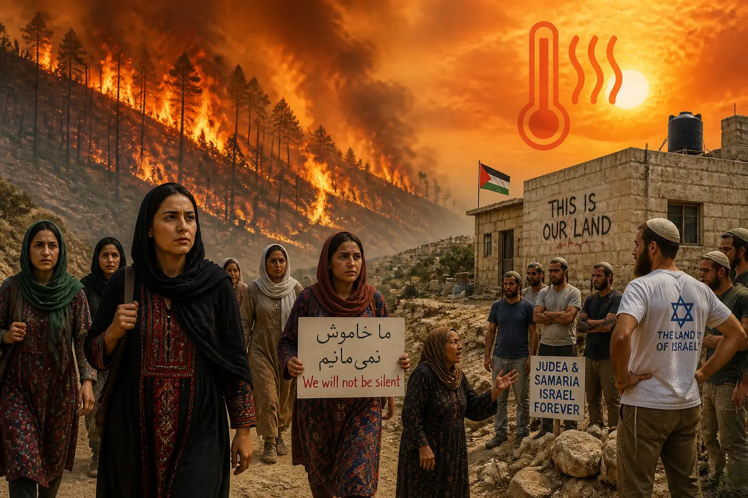 Editorial illustration for Afghan Women's Rights, West Bank Settler Violence, and France's Wildfire Evacuations
