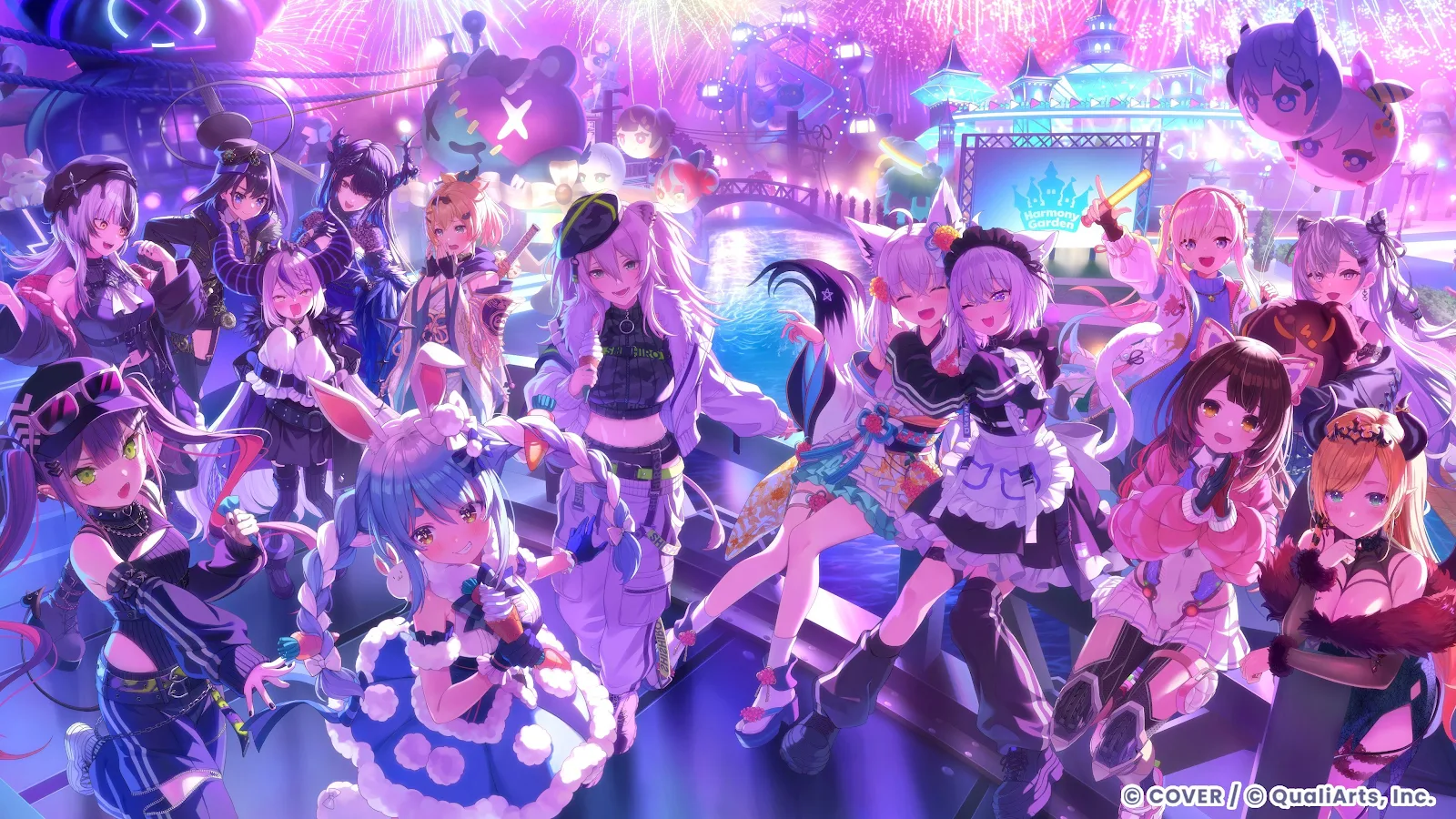 Hololive VTubers At Harmony Garden - Anime Digital Art 4K Wallpaper (4096x2304)