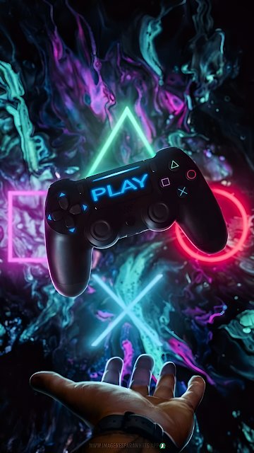PlayStation Controller Neon Symbols Gaming Abstract Art - Free mobile Wallpaper