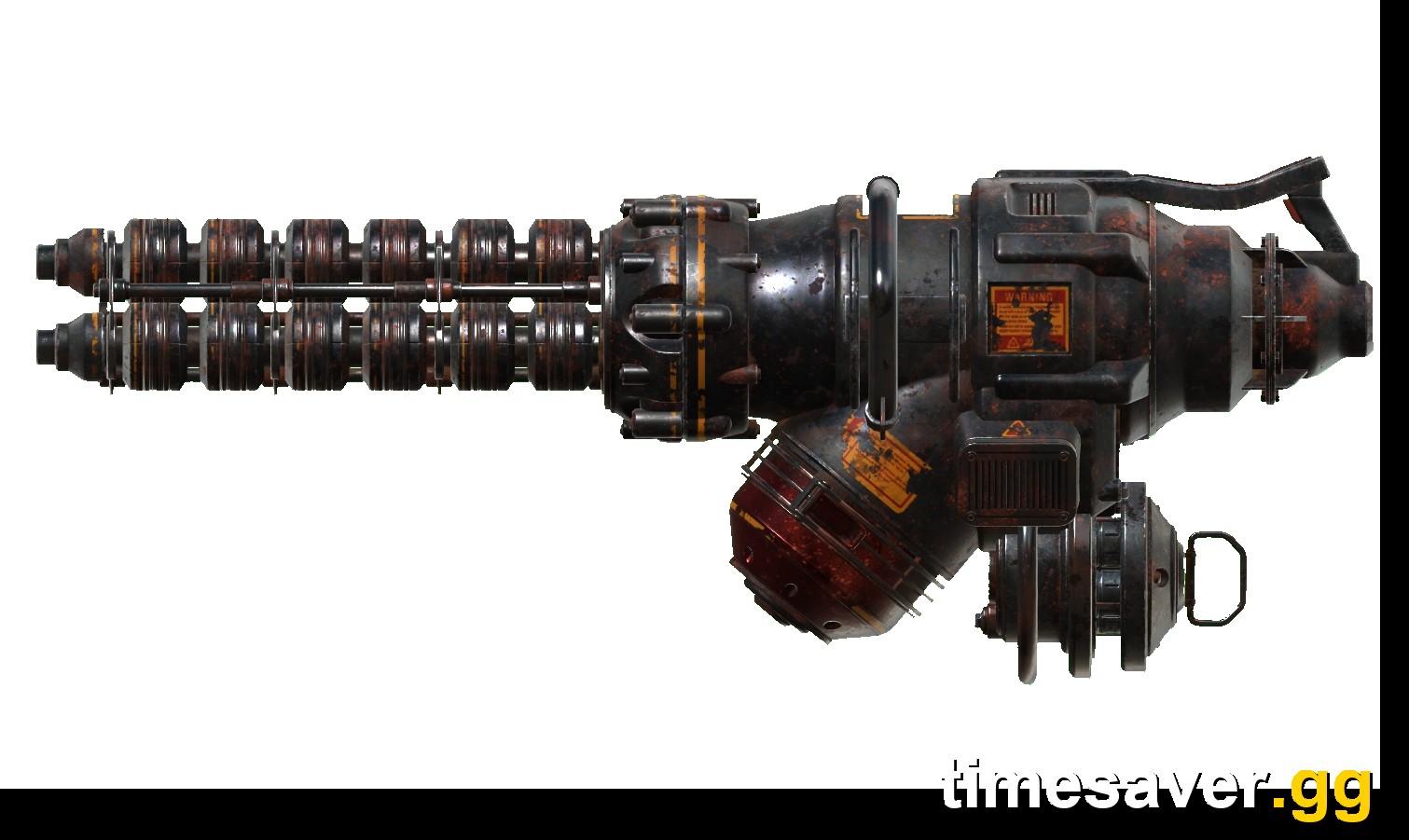 Fallout 76 Gauss Minigun with tri-barrel mod — high-capacity barrel configuration for sustained Bullet Storm stacks