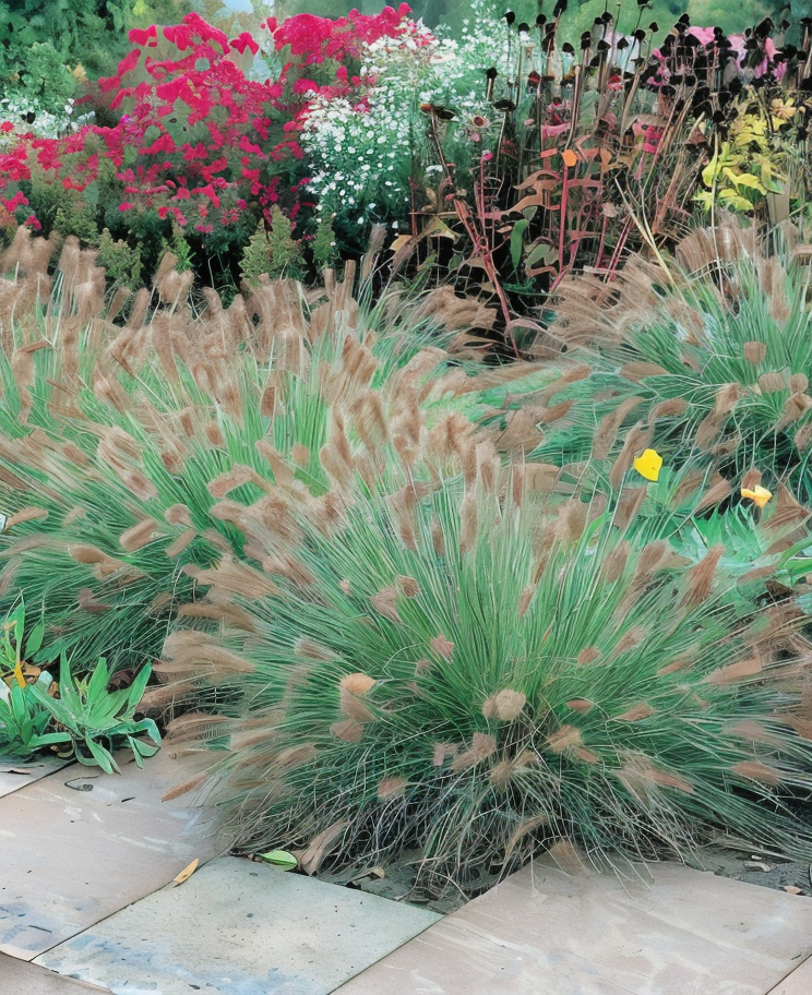 Pennisetum alopecuroides Hameln in fioritura, un'erba ornamentale elegante per il giardino