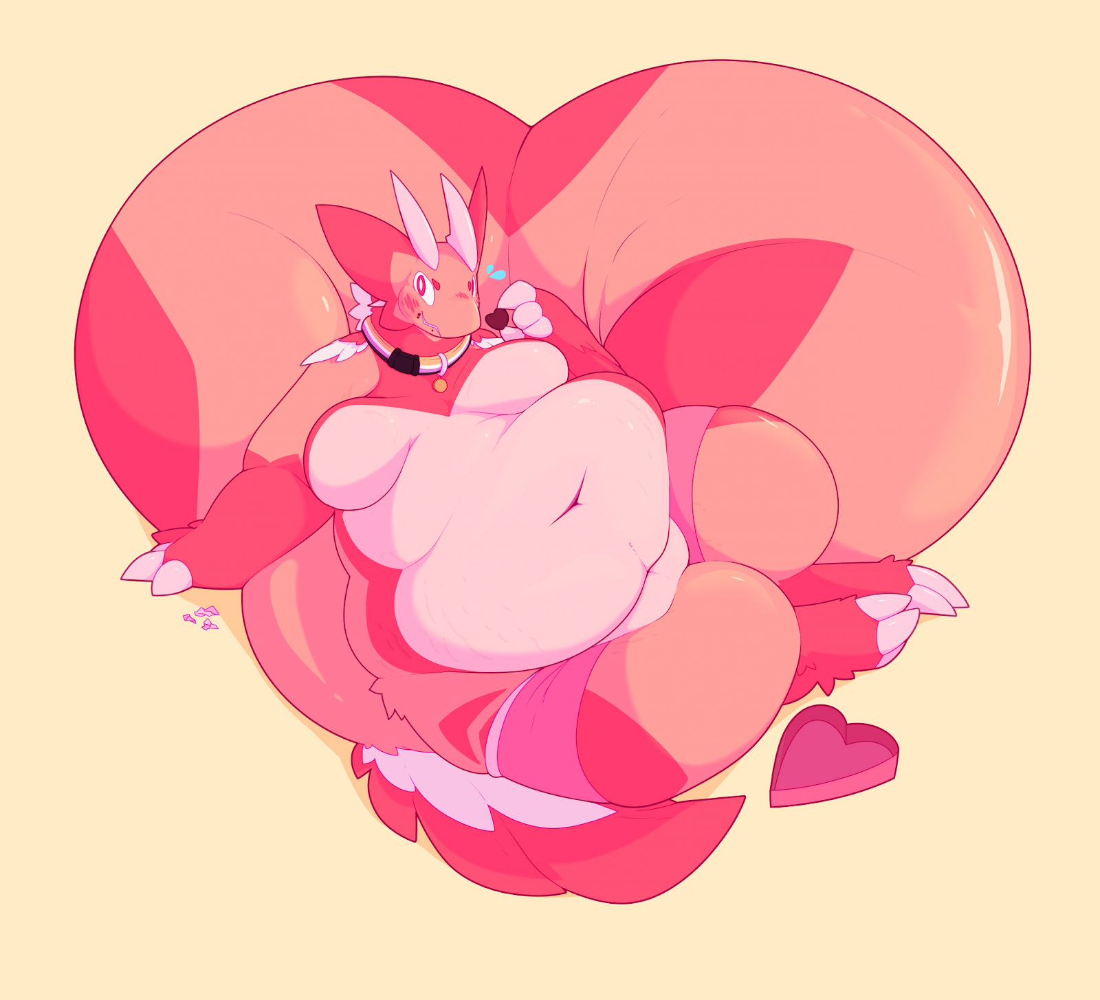 Fat valentines day dragon with a nonbinary collar