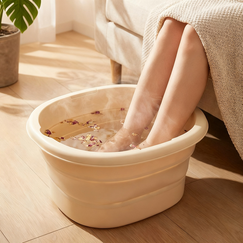 Foldable foot bath with massage function