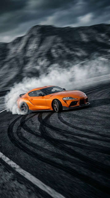 Orange Sports Car Drifting on Asphalt 3D Render - Free mobile Wallpaper