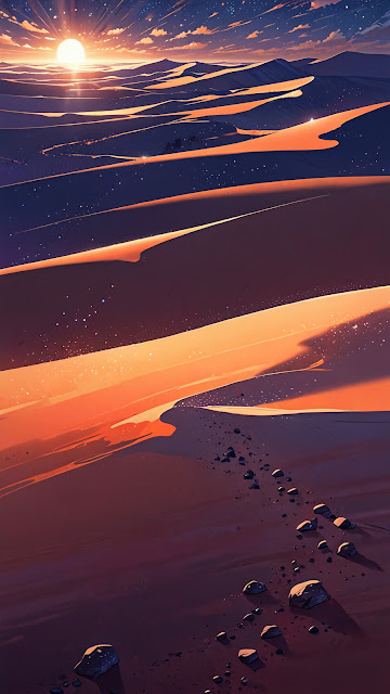 Epic Desert Dunes Sunset Anime Style Landscape Art - Free mobile Wallpaper